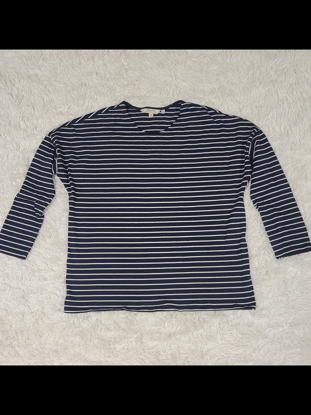 People Tree Organic Cotton Navy and White Striped Top